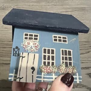 Vintage Small Handmade Primitive Tole Painted Wooden House